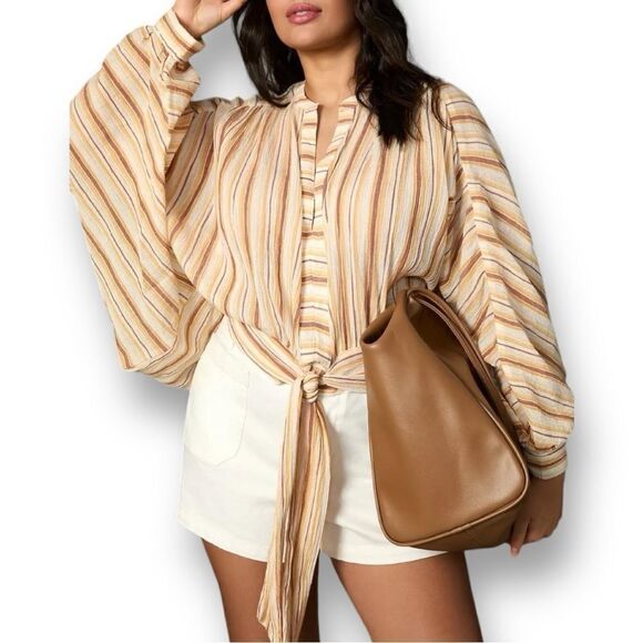 By ANTHROPOLOGIE Women’s Tie-Front Boho Blouse in the Size XXSP in Striped Print - Picture 7 of 15